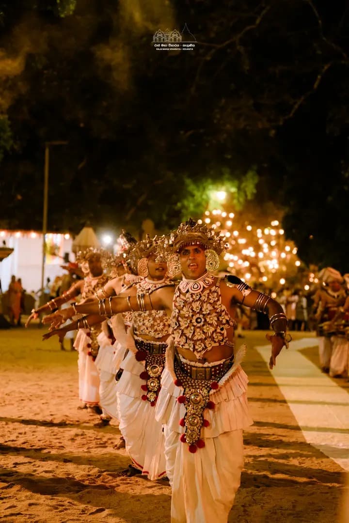 Traditional Kandyan dancers performing at the perahara